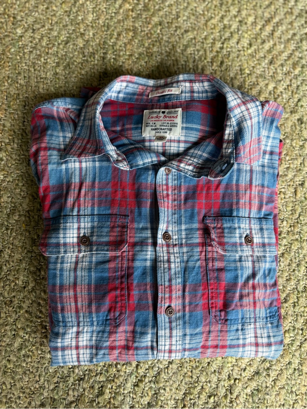 Lucky Brand Blue and Red Plaid Casual Button-Down Shirt